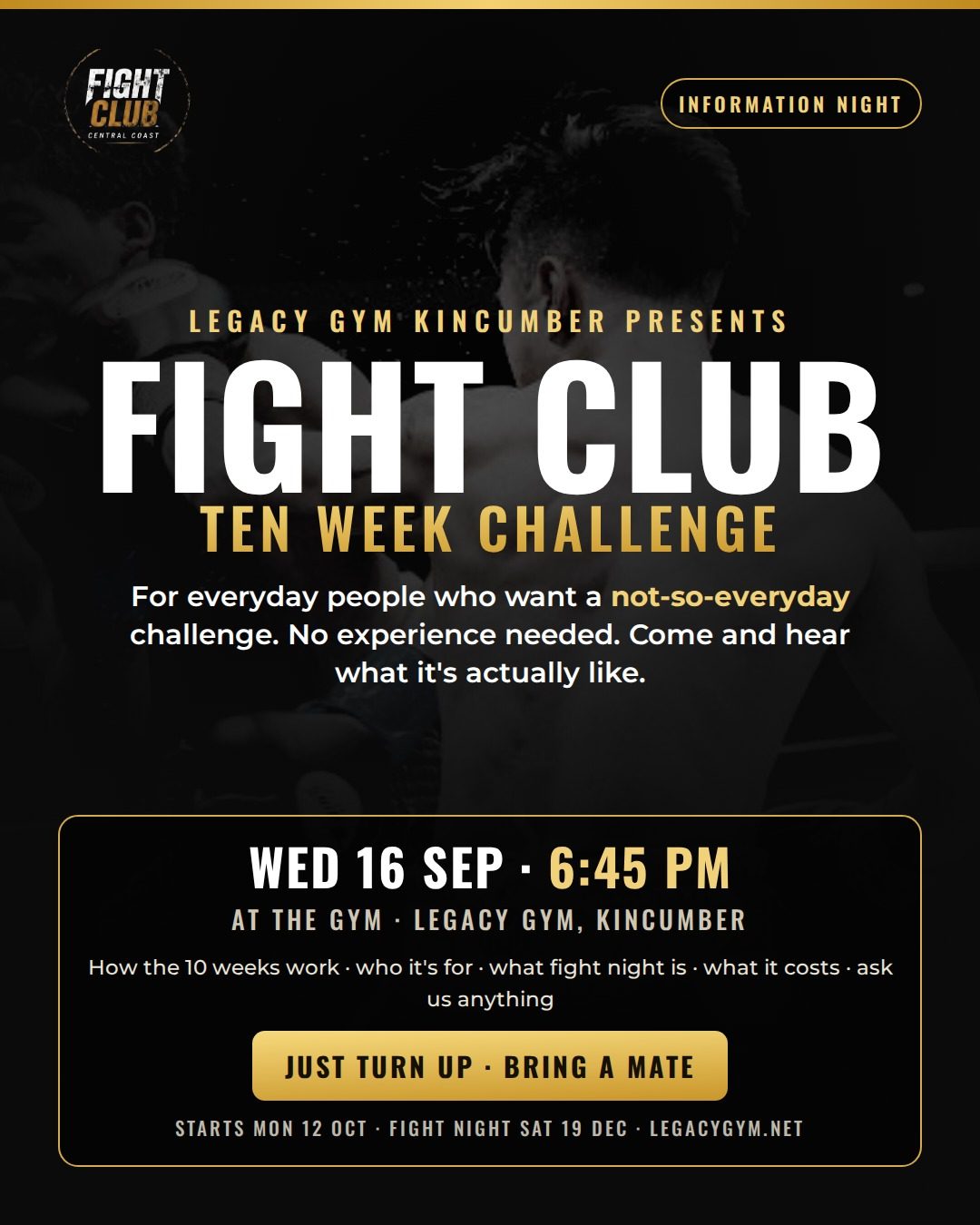 Fight Club Ten Week Challenge — information night Wed 16 Sep 6:45 pm