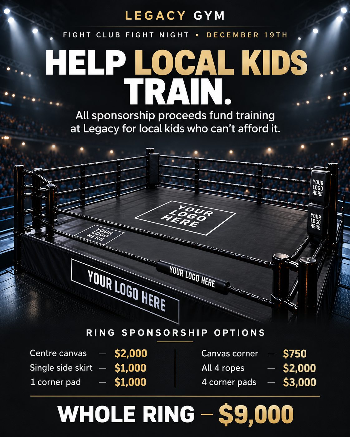 Help local kids get into training: Fight Night sponsorship